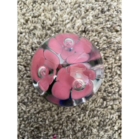 Vtg St. Clair Hand-Blown Art Glass Paperweight Pink Flower Multicolor STAMPED - Picture 4 of 5